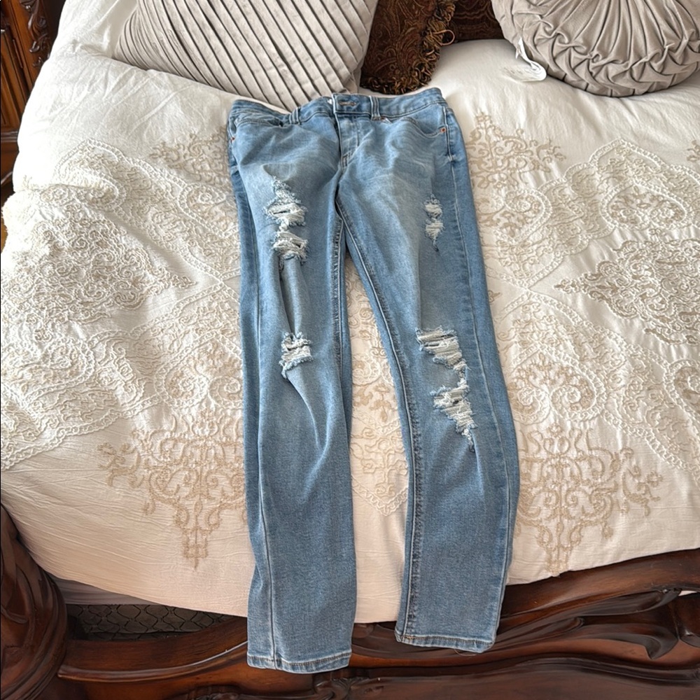 Miami Light Blue Distressed stretch Skinny Jeans